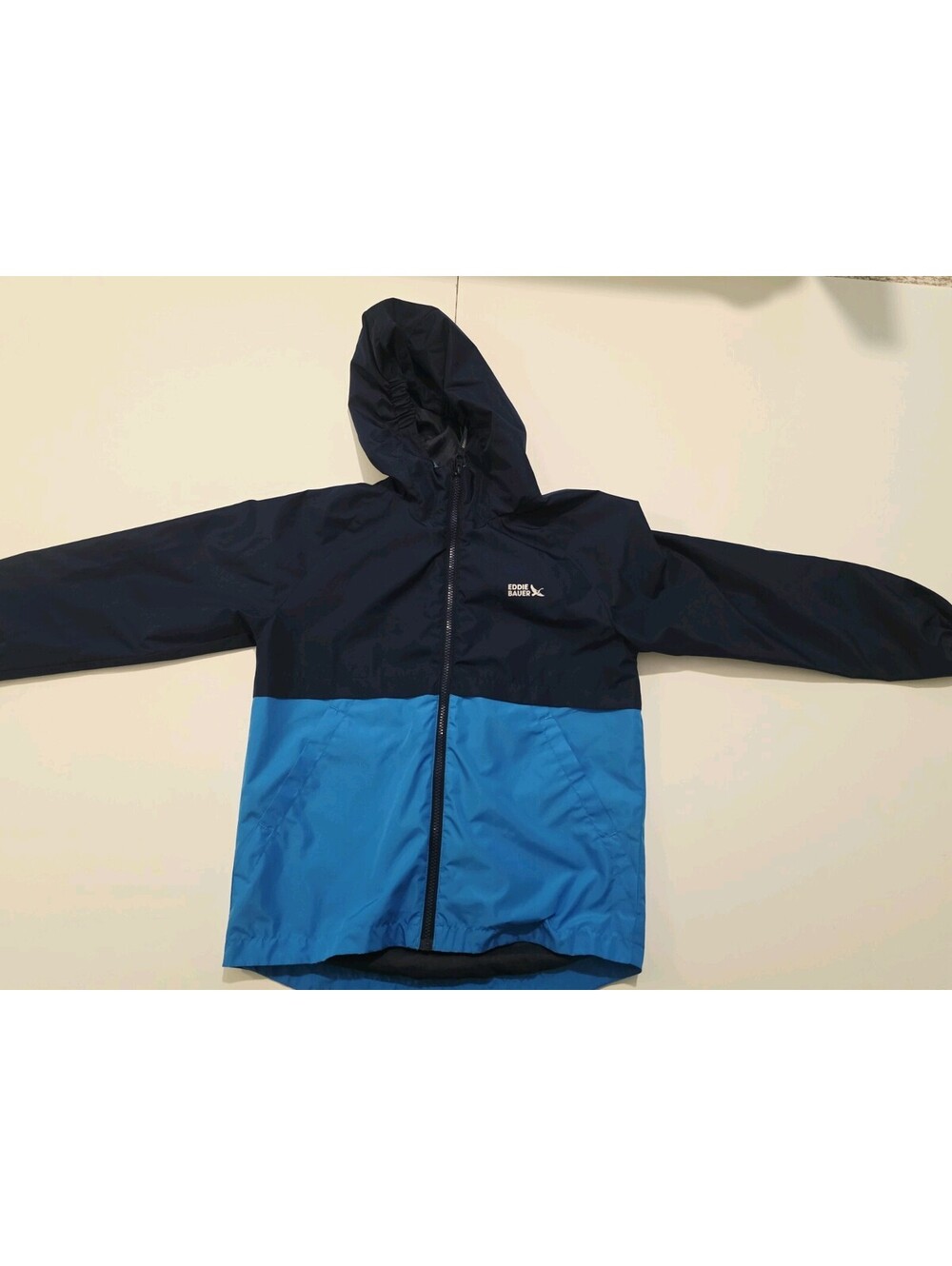 Eddie Bauer Boy's Double Zip Up Windbreaker Jacket Hooded Blue Size M
